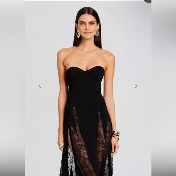 Retrofete Evangeline Dress black corset lace up maxi high slit gown bustier XS - Picture 6 of 16